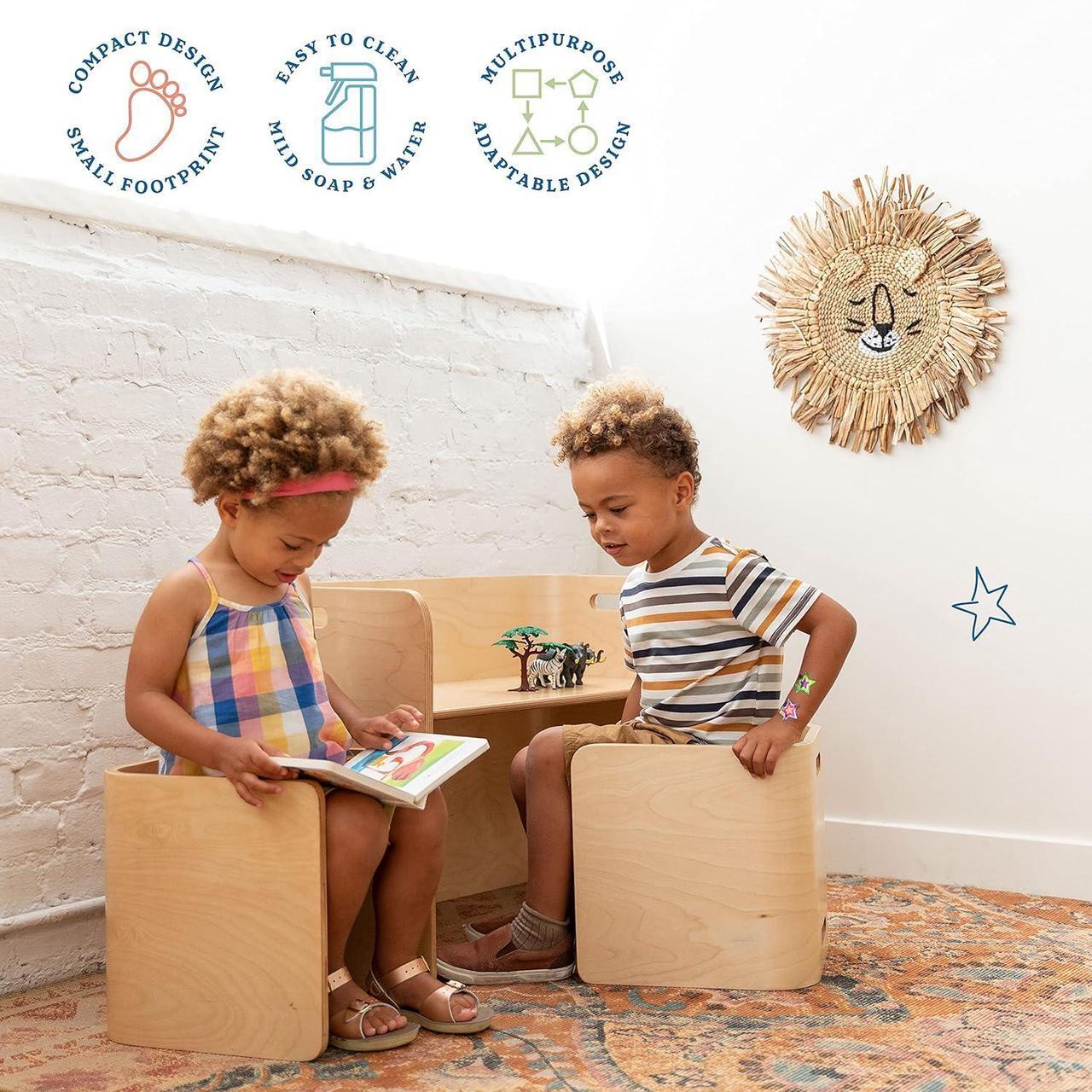 Alt view image 4 of 7 - ECR4Kids Bentwood Multipurpose Table and Chair Set, Kids Furniture, Natural, 3-Piece