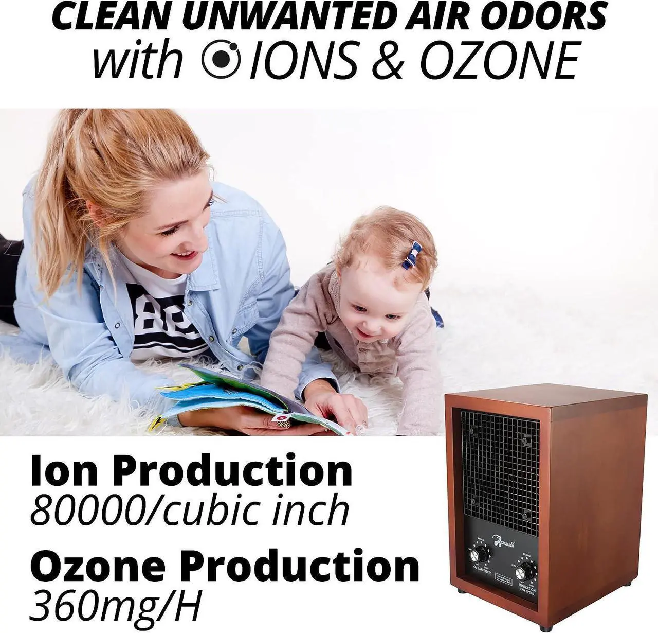 Alt view image 5 of 5 - Ion and Ozone Generator Air Purifier, Ionizer & Deodorizer adjustable up to 3,500 SqFt - Ideal for Dust, Pollen, Pets & Smoke Smell by Mammoth