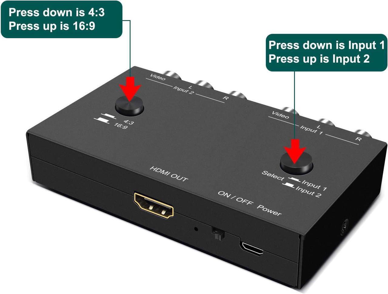 Alt view image 5 of 7 - 6 Port RCA to HDMI Converter/6Port AV to HDMI Adapter Converter 720/1080P Support 16:9/4:3 Switcher Compatible with WII, N64, PS2,PS3, VHS, VCR DVD Players etc. (6AV Input 1 HDMI Output)