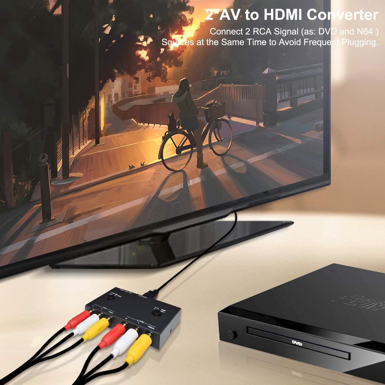 Alt view image 6 of 7 - 6 Port RCA to HDMI Converter/6Port AV to HDMI Adapter Converter 720/1080P Support 16:9/4:3 Switcher Compatible with WII, N64, PS2,PS3, VHS, VCR DVD Players etc. (6AV Input 1 HDMI Output)
