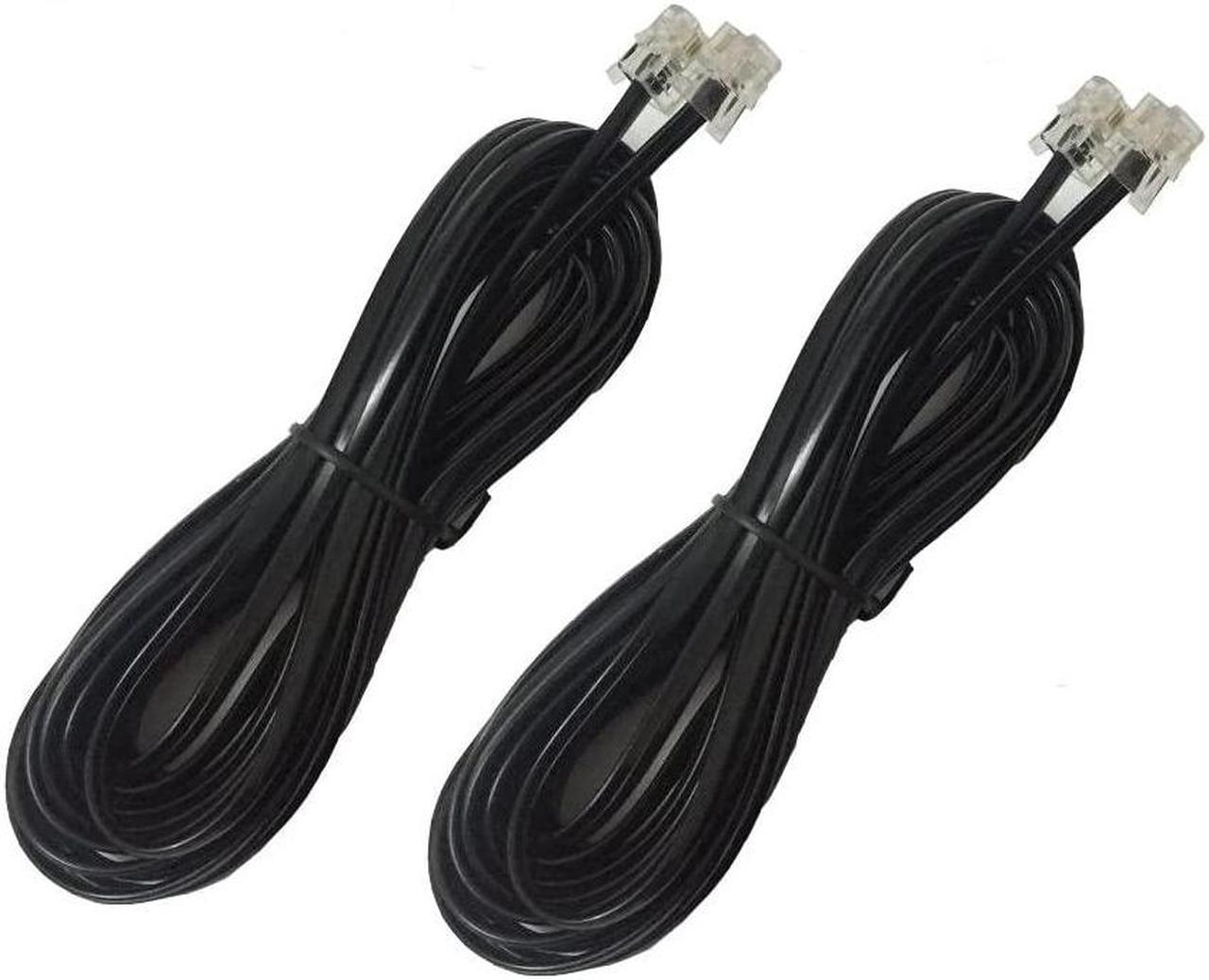 YUSHVN 2 Pack Black Phone Cord 5M 16.5ft Telephone Line Extension Cord Cable Wire Male to Male RJ11 6P4C Modular Plug for Landline Telephone Fax Machine