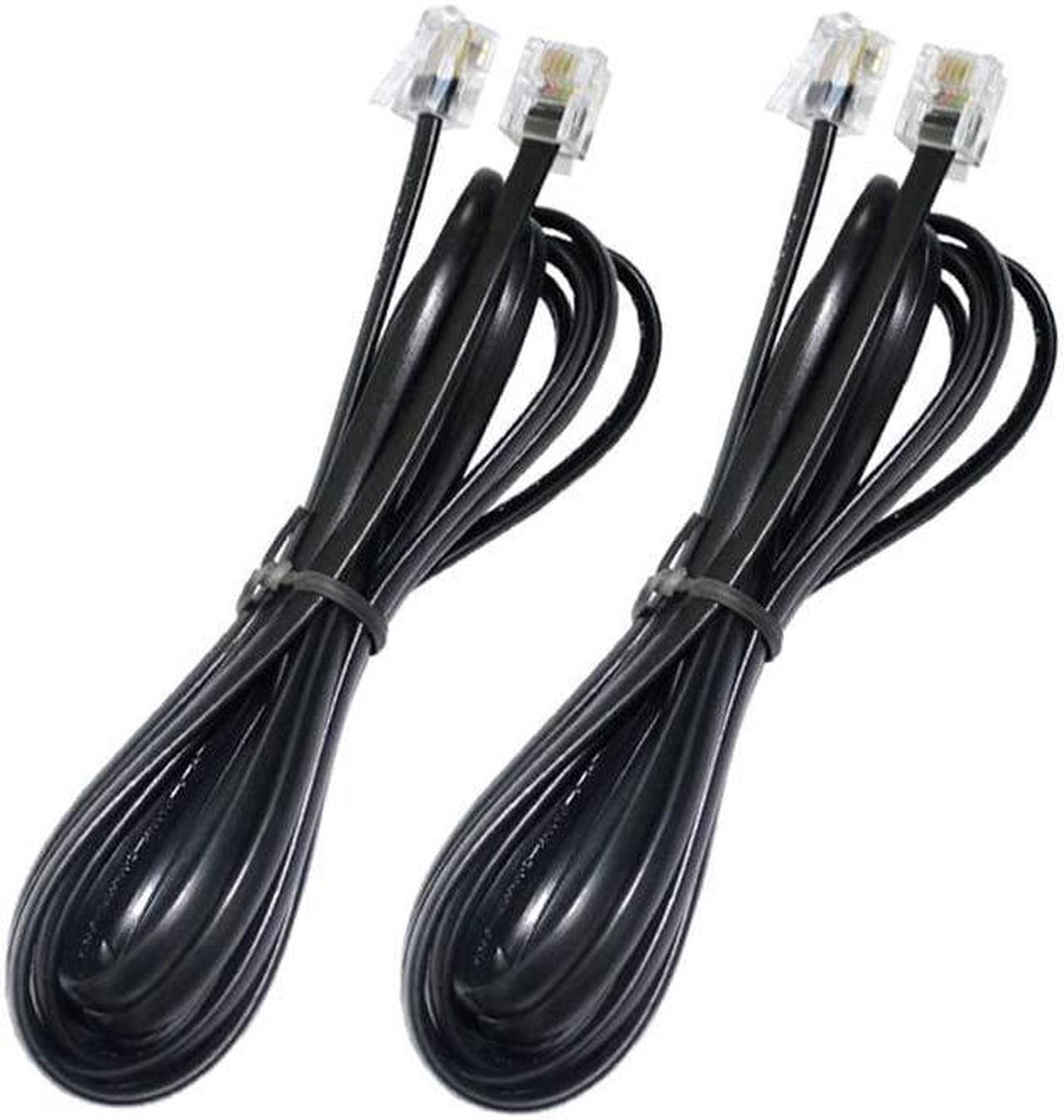 YUSHVN 2 Pack Black Phone Cord 2M 6.5ft Telephone Line Extension Cord Cable Wire Male to Male RJ11 6P4C Plug Landline Telephone Fax Machine