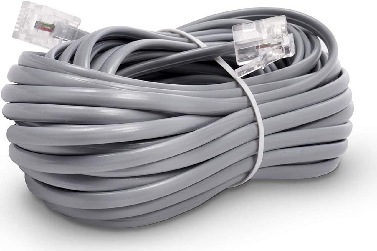 Phone Line Cord 25 Feet - Modular Telephone Extension Cord 25 Feet - 2 Conductor (2 pin, 1 line) Cable - Works Great with FAX, AIO, and Other Machines - Grey