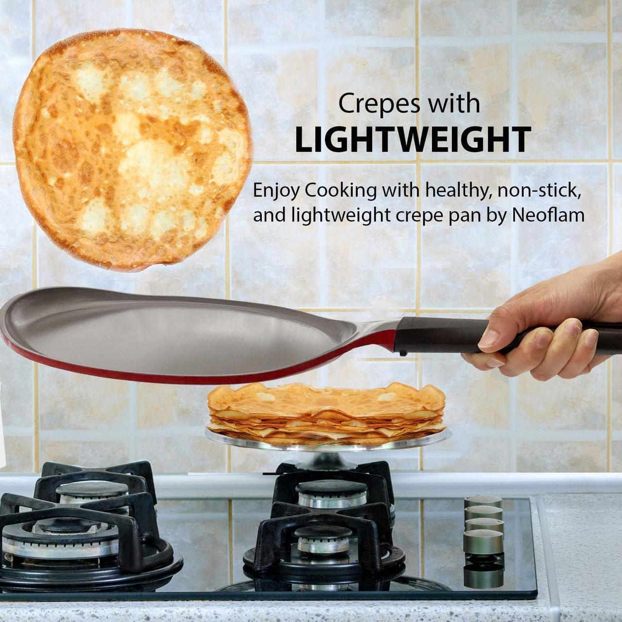 Alt view image 2 of 7 - Crepe pan, Neoflam, Ceramic, Nonstick pan, 10 inch, Bakelite Handle, Tawa pan, Griddle, Pancake Maker, Skillet, Omelette, Tortilla, Roti, Naan, Dosa, Lightweight, PFOA free, Red