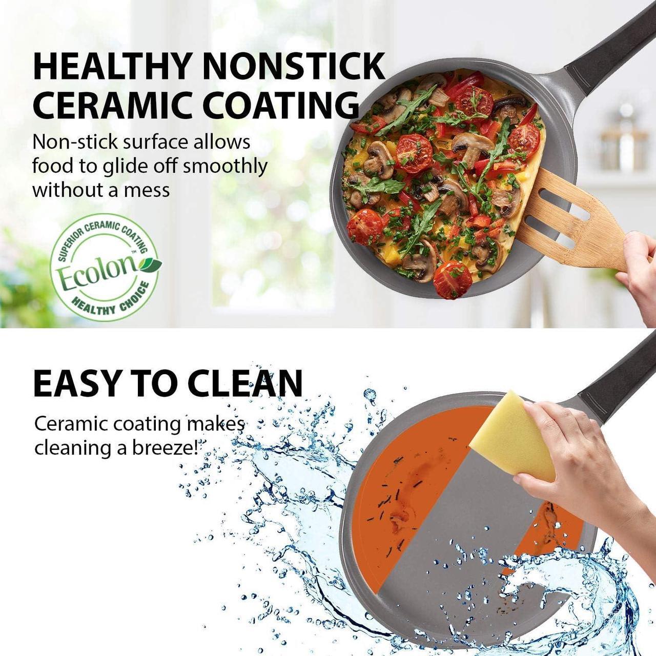 Alt view image 4 of 7 - Crepe pan, Neoflam, Ceramic, Nonstick pan, 10 inch, Bakelite Handle, Tawa pan, Griddle, Pancake Maker, Skillet, Omelette, Tortilla, Roti, Naan, Dosa, Lightweight, PFOA free, Red