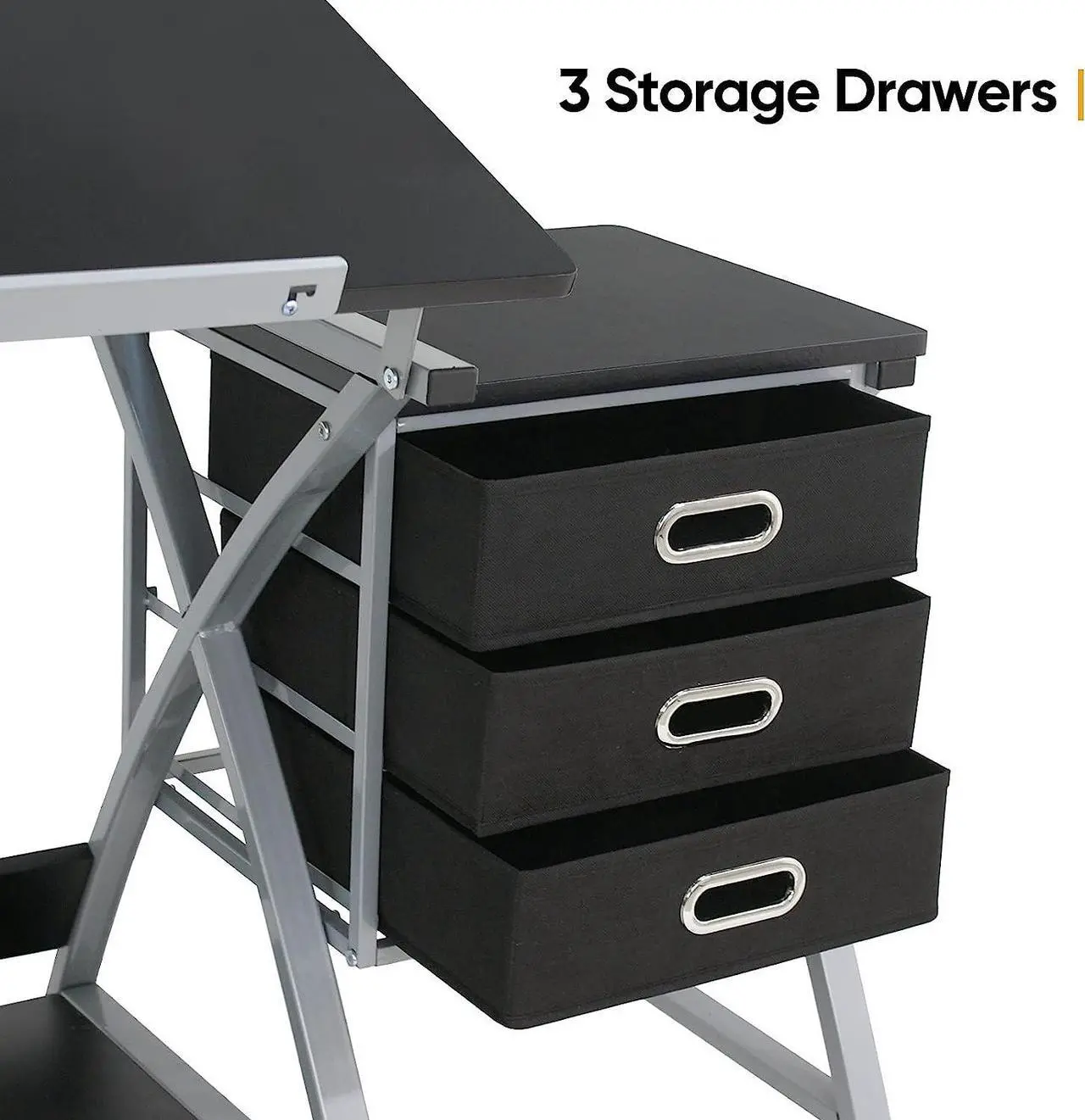 Alt view image 5 of 7 - ZENY Drafting Table and Stool, Tilted Draft Table Desk w/Drawers, Artist Drawing Desk Craft Table for Drafting, Painting, Reading, Writing