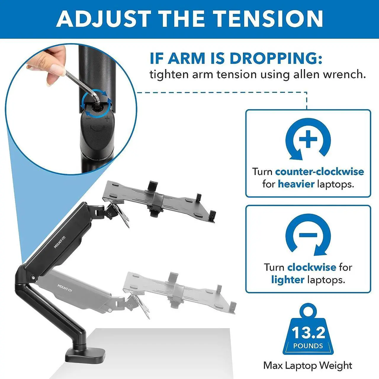 Alt view image 6 of 7 - Mount-It! Laptop Desk Mount Arm with Gas Spring | Full Motion Adjustable Laptop Arm Mount for 11-17 Inch Laptops | Ergonomic Laptop Desk Stand with Clamp, Grommet Base, and 22 lbs Capacity