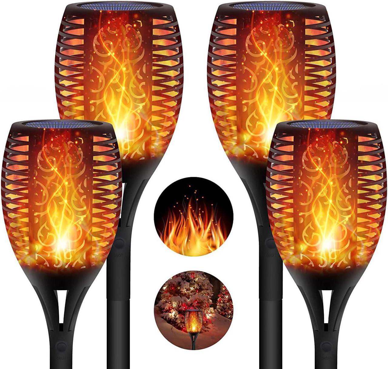 Main image of WorldwideSupermarket 4 Pack Solar Lights Torches 96 LED Flickering Flame Outdoor 43 inches Waterproof Solar Powered Pathway Lights Landscape Lanterns Decoration Lighting Auto On/Off for Garden, Golden