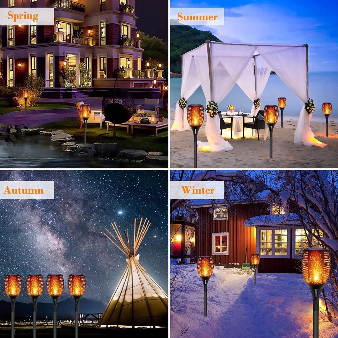 Alt view image 4 of 7 - WorldwideSupermarket 4 Pack Solar Lights Torches 96 LED Flickering Flame Outdoor 43 inches Waterproof Solar Powered Pathway Lights Landscape Lanterns Decoration Lighting Auto On/Off for Garden, Golden