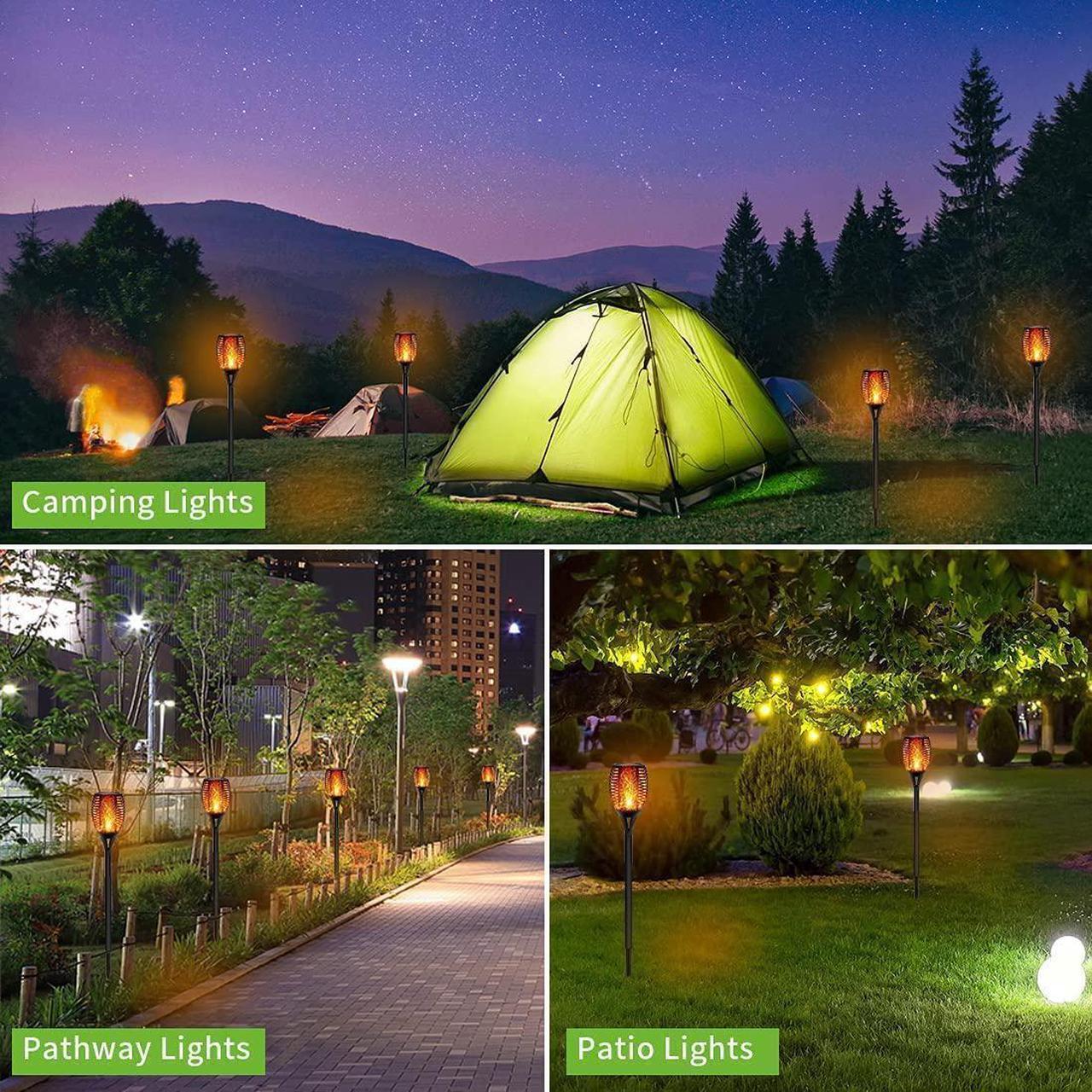 Alt view image 5 of 7 - WorldwideSupermarket 4 Pack Solar Lights Torches 96 LED Flickering Flame Outdoor 43 inches Waterproof Solar Powered Pathway Lights Landscape Lanterns Decoration Lighting Auto On/Off for Garden, Golden