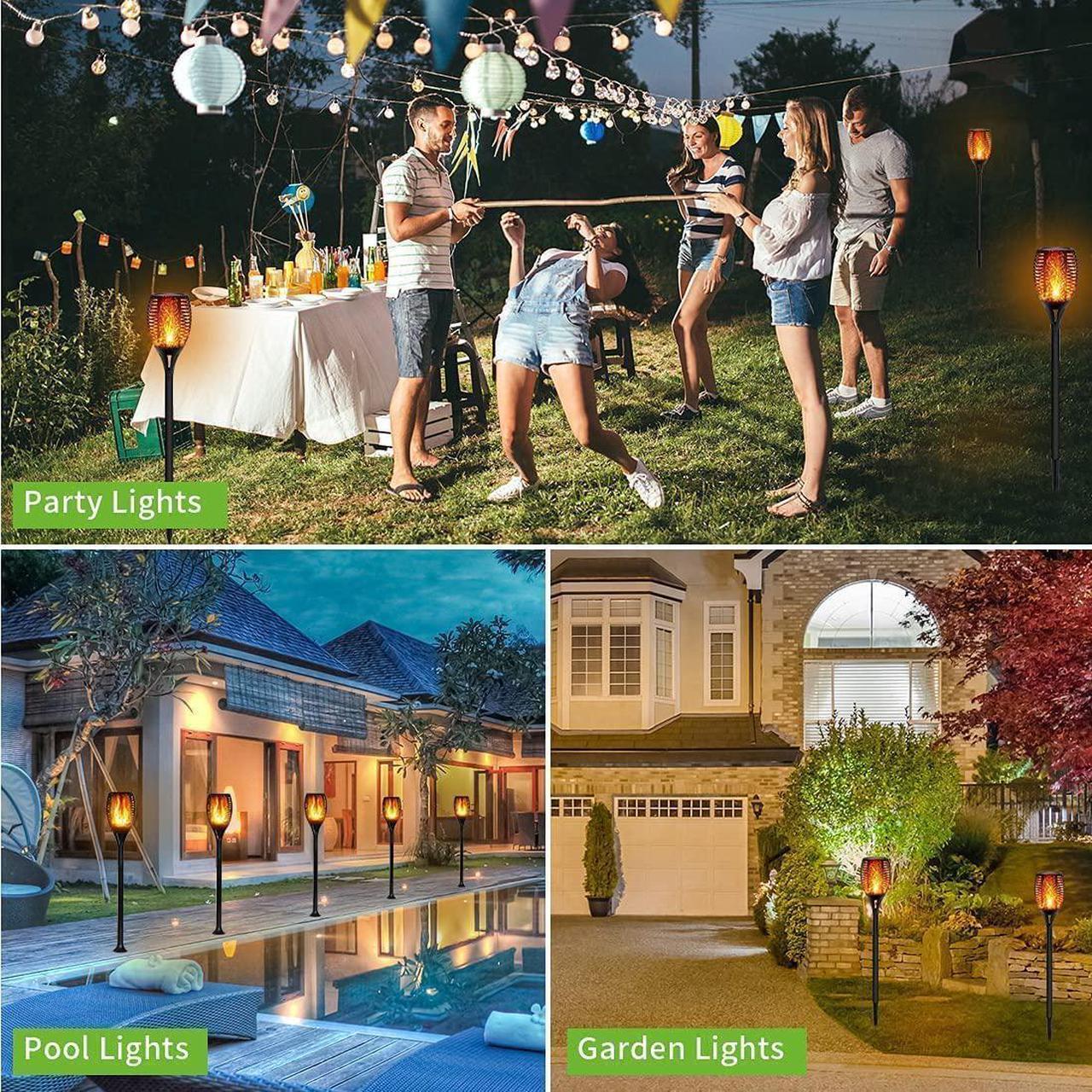 Alt view image 6 of 7 - WorldwideSupermarket 4 Pack Solar Lights Torches 96 LED Flickering Flame Outdoor 43 inches Waterproof Solar Powered Pathway Lights Landscape Lanterns Decoration Lighting Auto On/Off for Garden, Golden