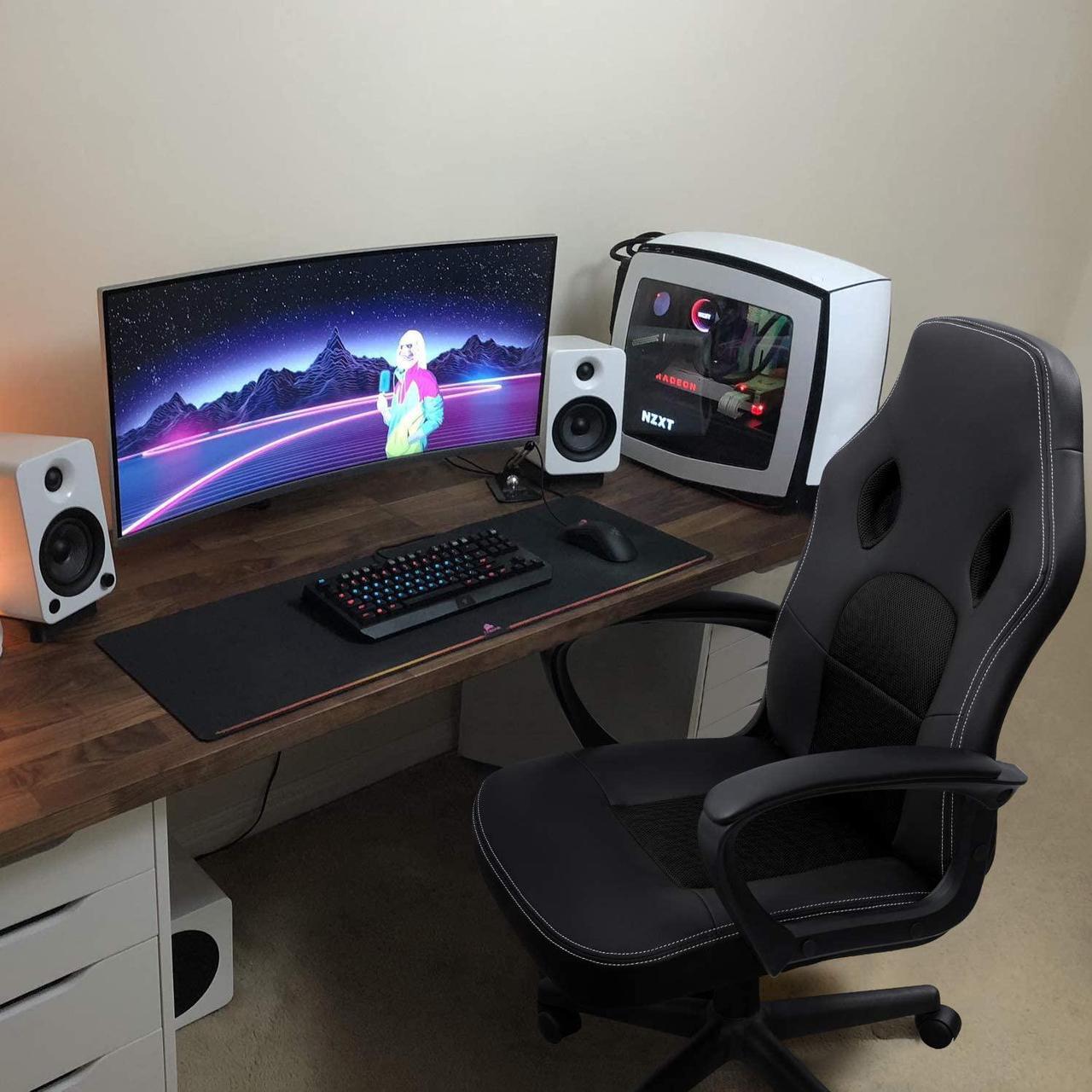 Alt view image 2 of 7 - Furmax Gaming Chair Office Chair Leather Computer Desk Chair Racing Style Ergonomic Adjustable Swivel Task Chair with Lumbar Support and Arms (Black)