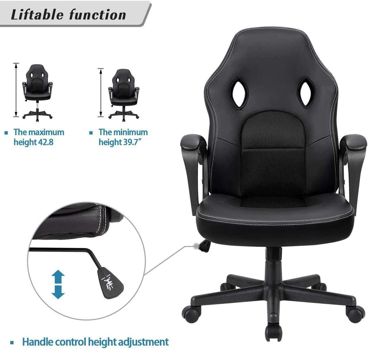 Alt view image 7 of 7 - Furmax Gaming Chair Office Chair Leather Computer Desk Chair Racing Style Ergonomic Adjustable Swivel Task Chair with Lumbar Support and Arms (Black)