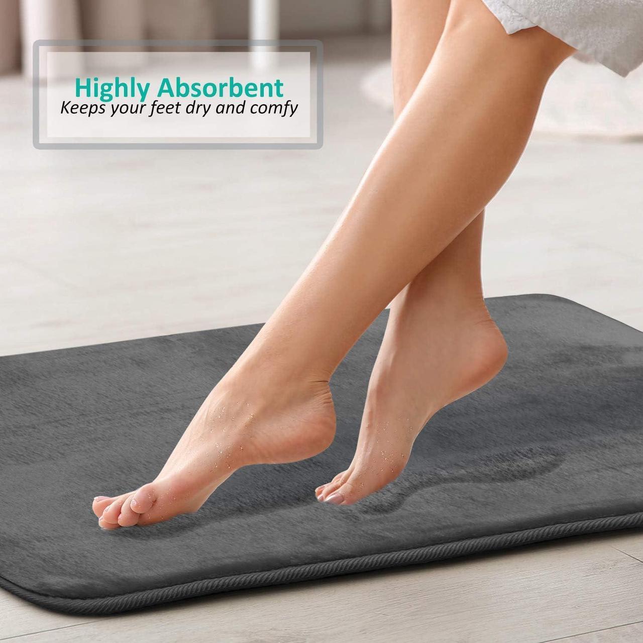 Alt view image 6 of 7 - 3 Piece Bathroom Rugs Bath Mat Set Velvet Memory Foam Bath Mats for Bathroom - Non-Slip PVC Backing Bath Rugs Washable Bathroom Rug Mats - Dries Quickly Grey Bathroom Rug Set