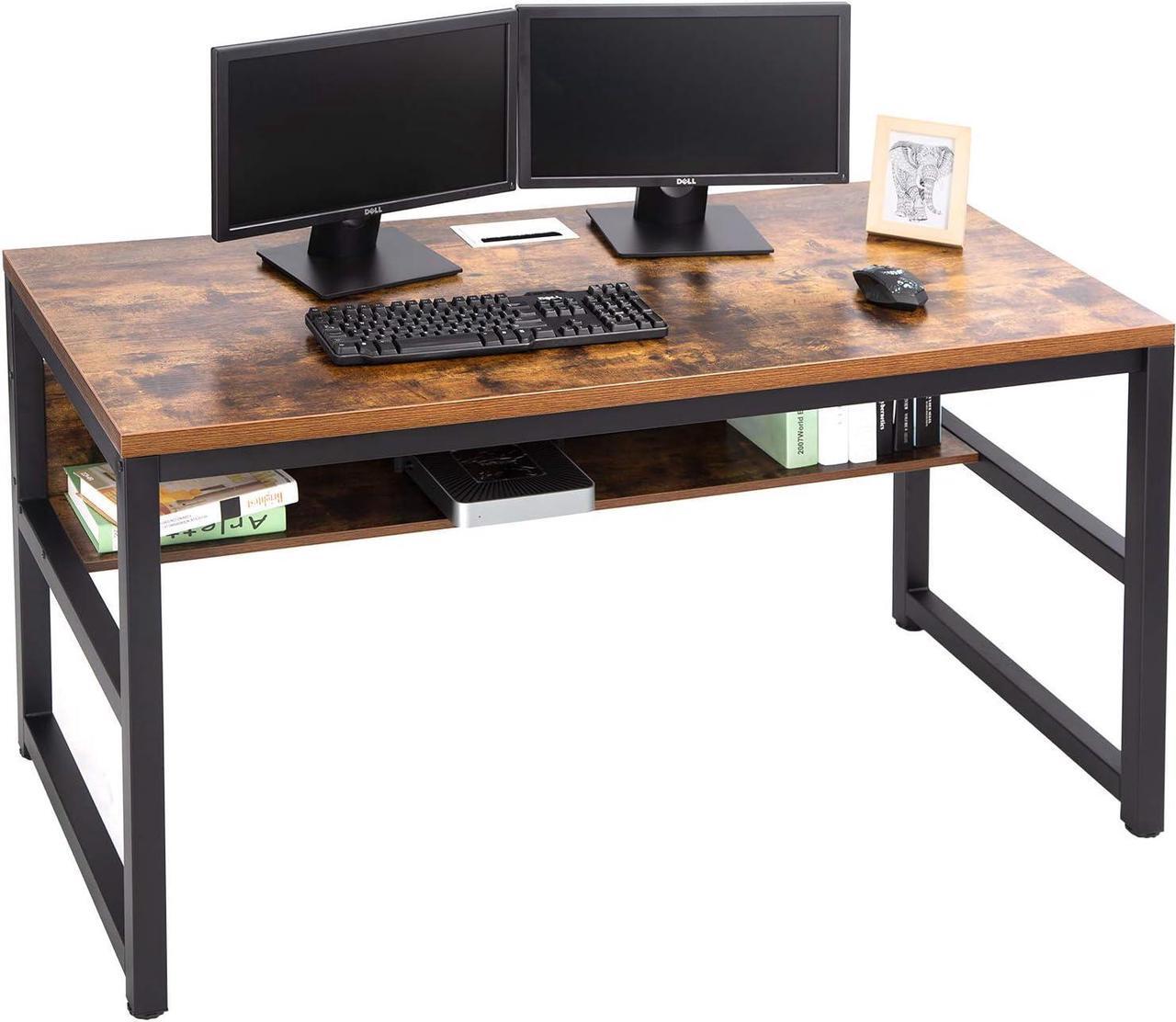 Main image of TOPSKY Computer Desk with Bookshelf/Metal Hole Cable Cover 1.18" Thick Desk (55", Rustic Brown)