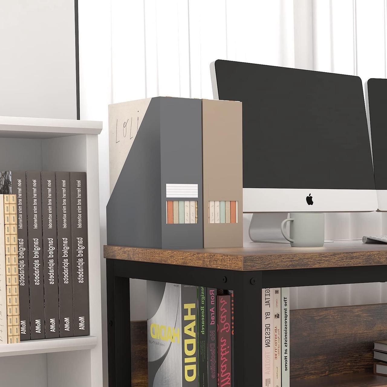 Alt view image 5 of 7 - TOPSKY Computer Desk with Bookshelf/Metal Hole Cable Cover 1.18" Thick Desk (55", Rustic Brown)