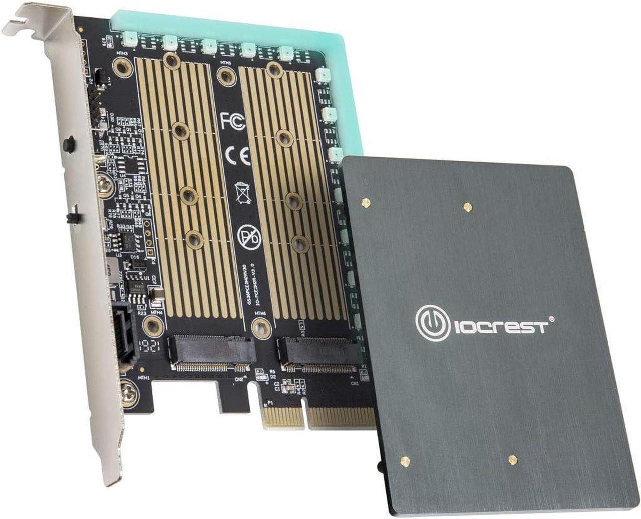 IO CREST Dual M.2 SATA and PCIe Nvme SSD to PCIe X4 Adapter Card with 5V RGB Heatsink