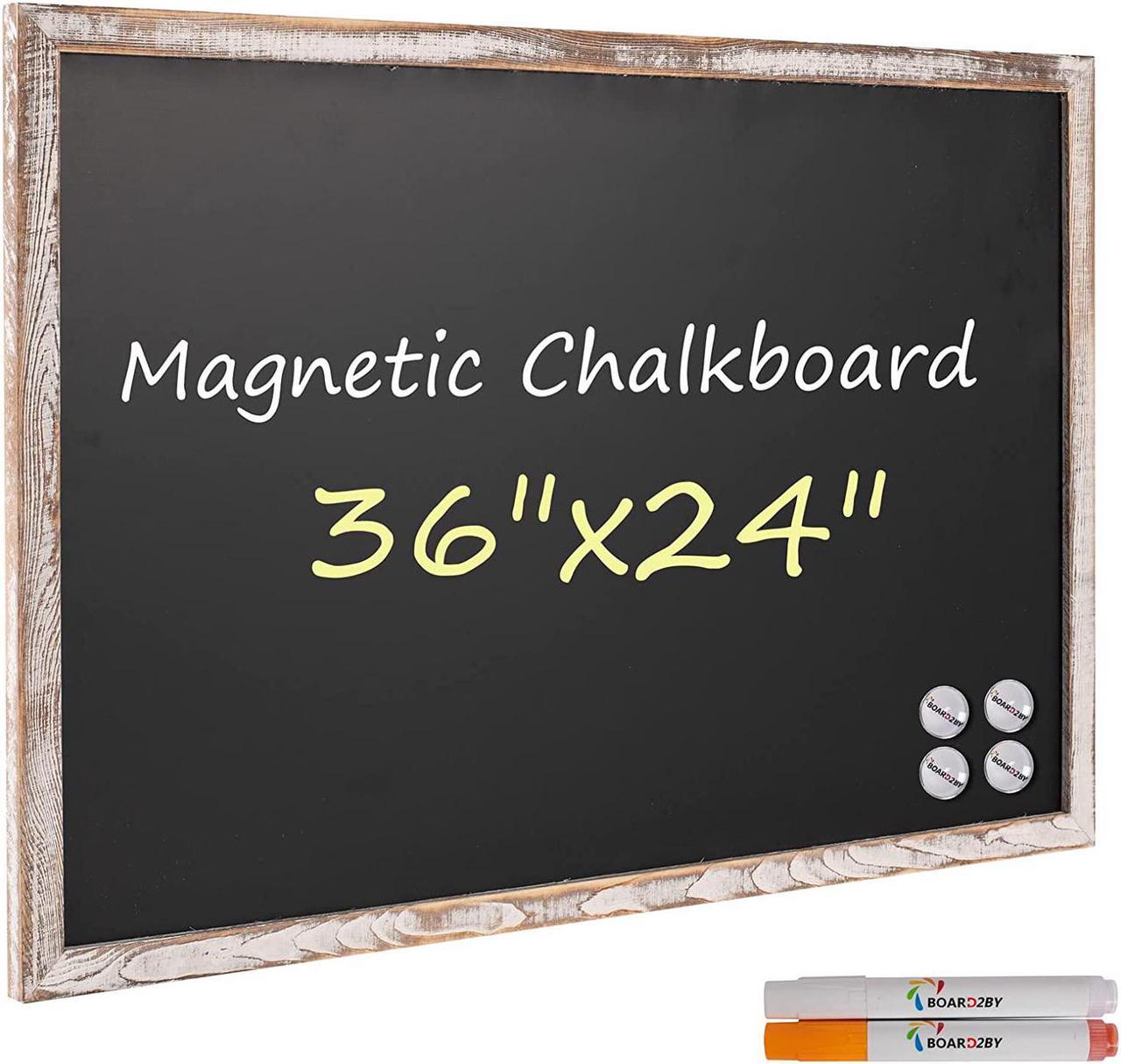 Board2by Rustic Wood Framed Magnetic Chalkboard 24 x 36, Large Hanging Chalk Board Sign for Kids, Non-Porous Wall Blackboard for Wedding Kitchen Restaurant