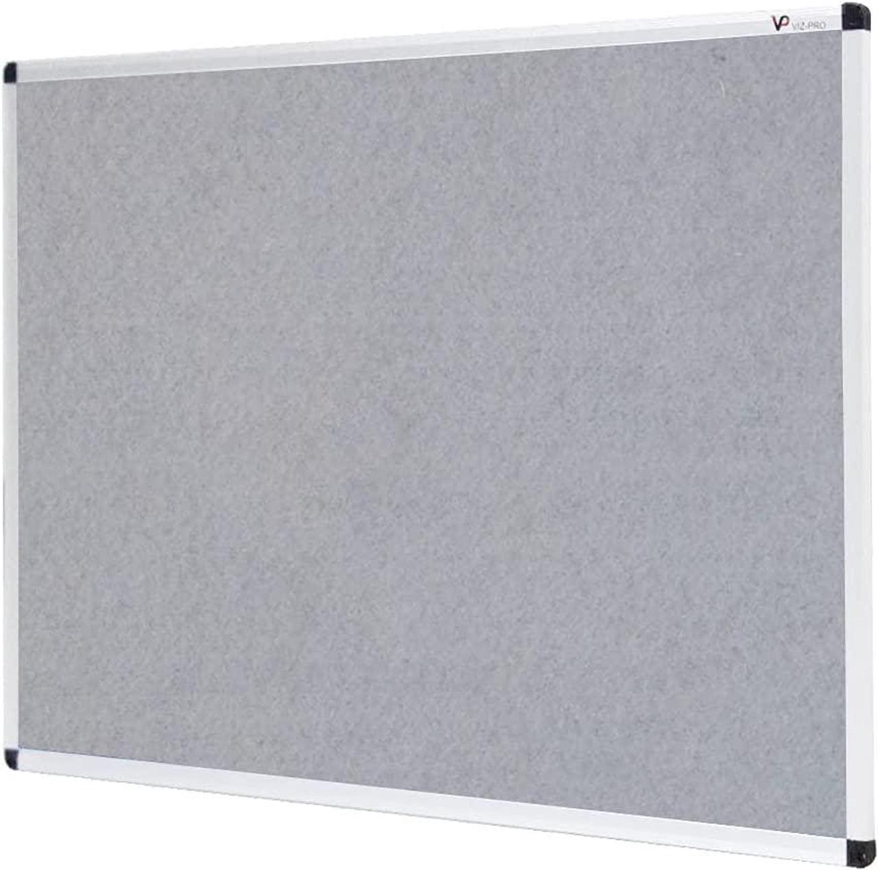 VIZ-PRO 36'' X 24'' Notice Board Felt Gray Board Office Message Board Aluminium Frame