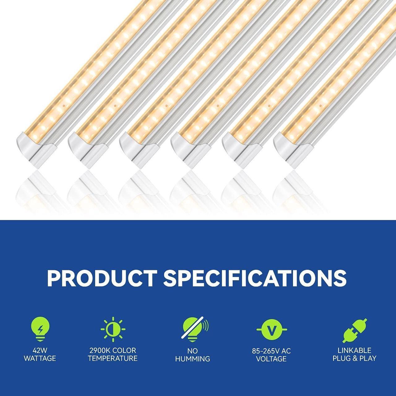 Alt view image 2 of 6 - Monios-L Led Grow Lights for Indoor Plants Full Spectrum,T8 4FT 252W(6x42W) High Output Growing Strips for Seedlings,Sunlight Replacement with Reflectors, 6-Pack
