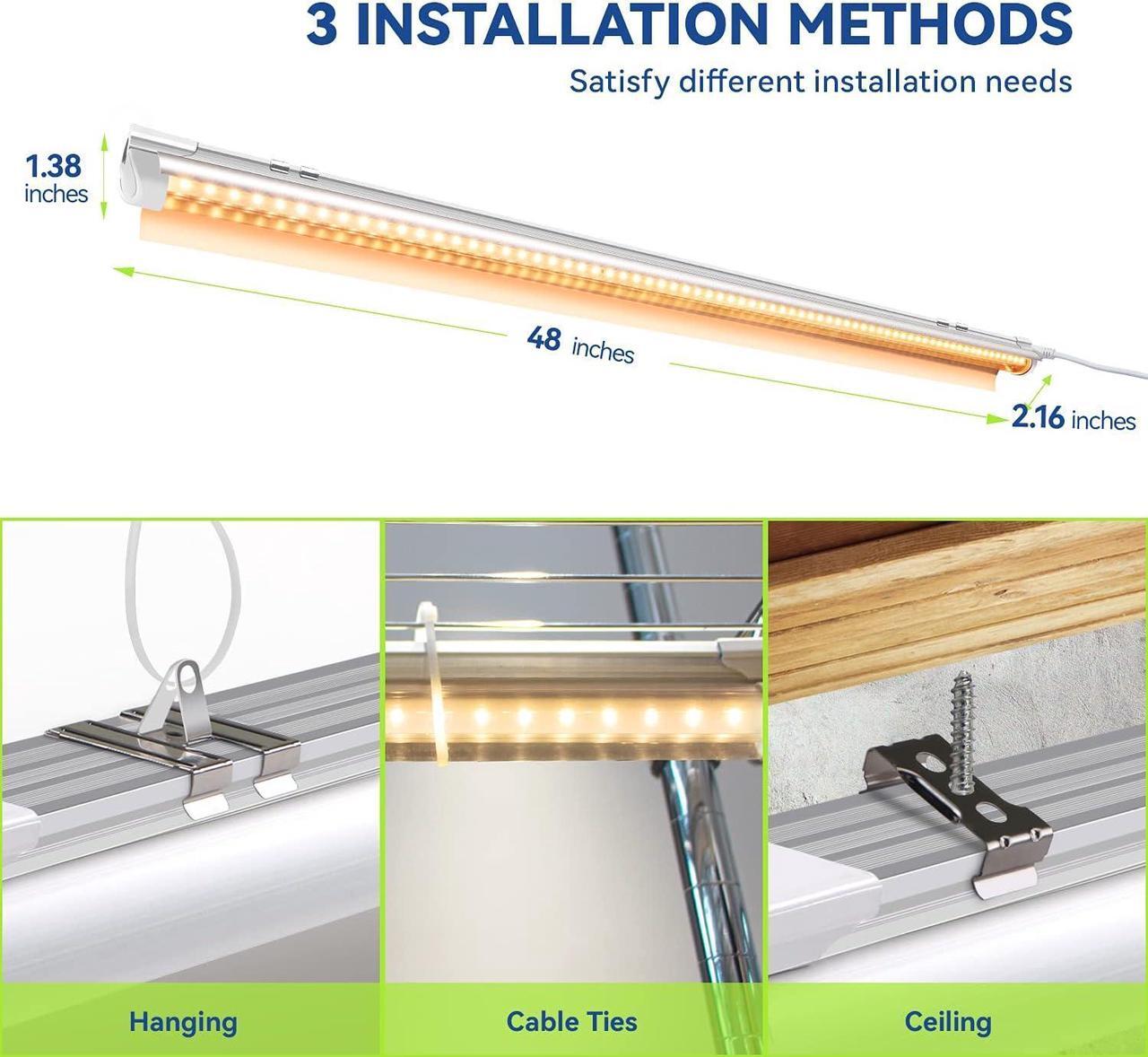 Alt view image 3 of 6 - Monios-L Led Grow Lights for Indoor Plants Full Spectrum,T8 4FT 252W(6x42W) High Output Growing Strips for Seedlings,Sunlight Replacement with Reflectors, 6-Pack