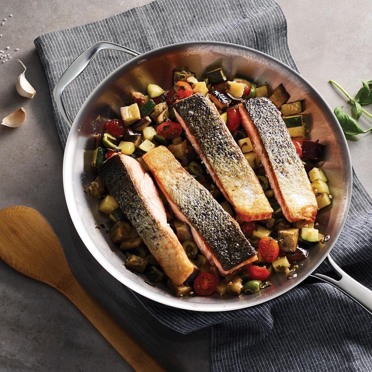 Alt view image 4 of 4 - Tramontina Tri-Ply Clad Stainless Steel 12-Inch Large Frying Pan with Helper Handle, Induction-Ready Skillet, Dishwasher-Safe, NSF-Certified, Made in Brazil