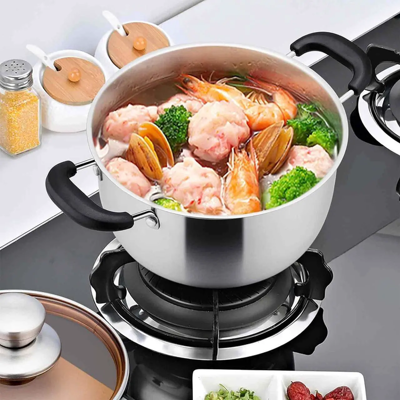 Alt view image 5 of 7 - TeamFar Stock Pot 4qt, Stainless Steel Stock Soup Pasta Pot with Lid, Double Heatproof Handles, Non Toxic & Healthy, Easy Clean & Dishwasher Safe