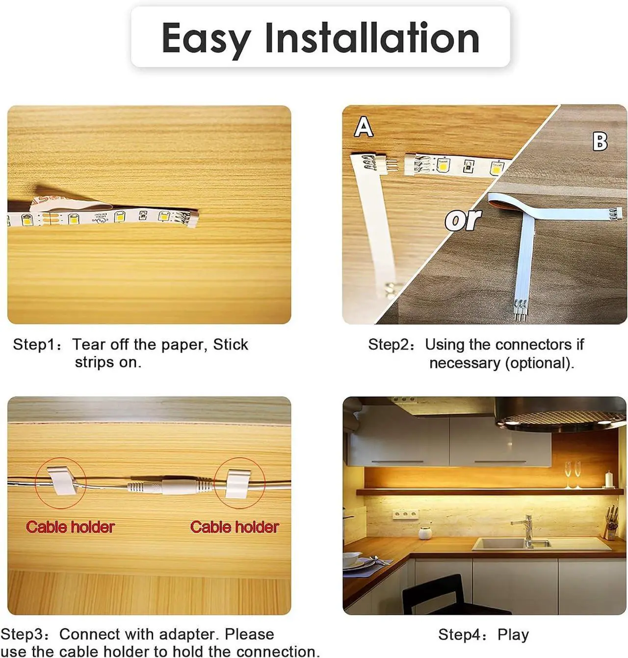Alt view image 6 of 7 - Under Cabinet Lighting Kit Flexible LED Strip Lights Bar Under Counter Lights for Kitchen Cupboard Desk Monitor Back Shelf 6.6 Feet Tape Light Set ETL Listed 120 LEDs 1100lm 2700K WarmWhite