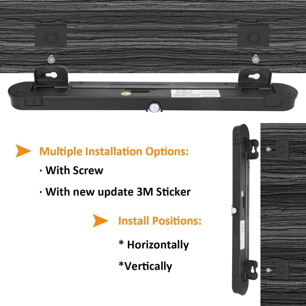 Alt view image 7 of 7 - LED Closet Light Super Bright 20 LED Under Cabinet Lighting Battery Powered/DC Input Wireless Motion Sensing Light, Motion & Light Sensor, Light Beam Adjustable, Black(2 Pack)