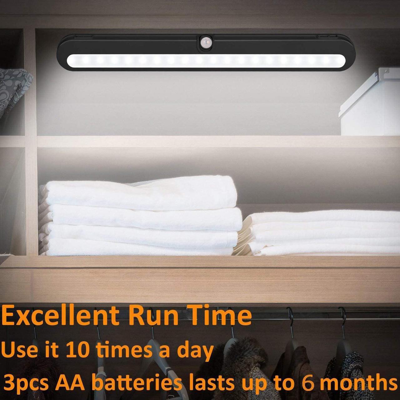 Alt view image 2 of 7 - LED Closet Light Super Bright 20 LED Under Cabinet Lighting Battery Powered/DC Input Wireless Motion Sensing Light, Motion & Light Sensor, Light Beam Adjustable, Black(2 Pack)