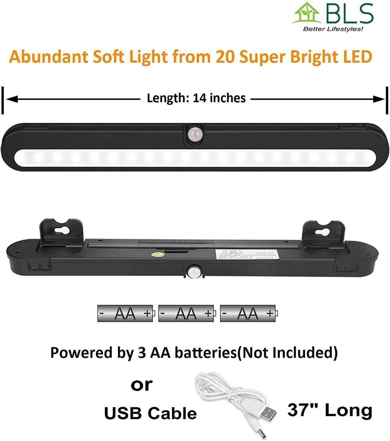 Alt view image 3 of 7 - LED Closet Light Super Bright 20 LED Under Cabinet Lighting Battery Powered/DC Input Wireless Motion Sensing Light, Motion & Light Sensor, Light Beam Adjustable, Black(2 Pack)