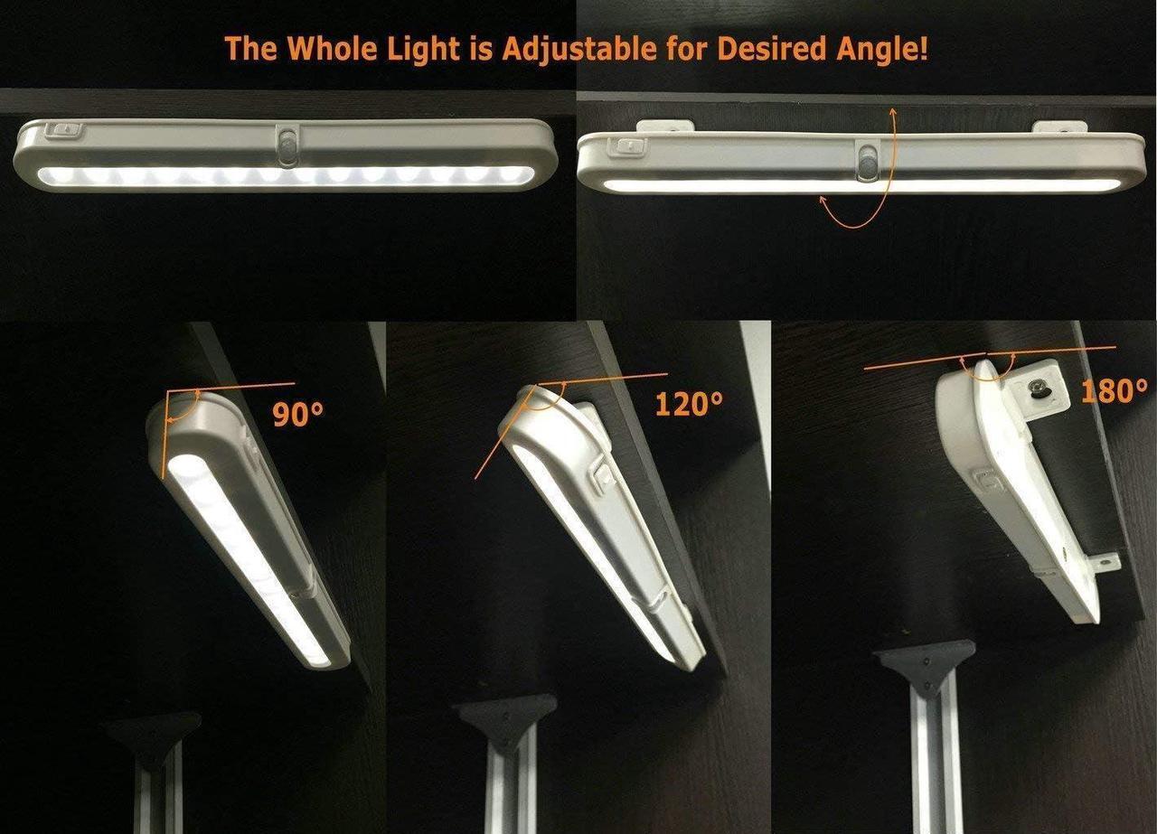 Alt view image 4 of 7 - LED Closet Light Super Bright 20 LED Under Cabinet Lighting Battery Powered/DC Input Wireless Motion Sensing Light, Motion & Light Sensor, Light Beam Adjustable, Black(2 Pack)
