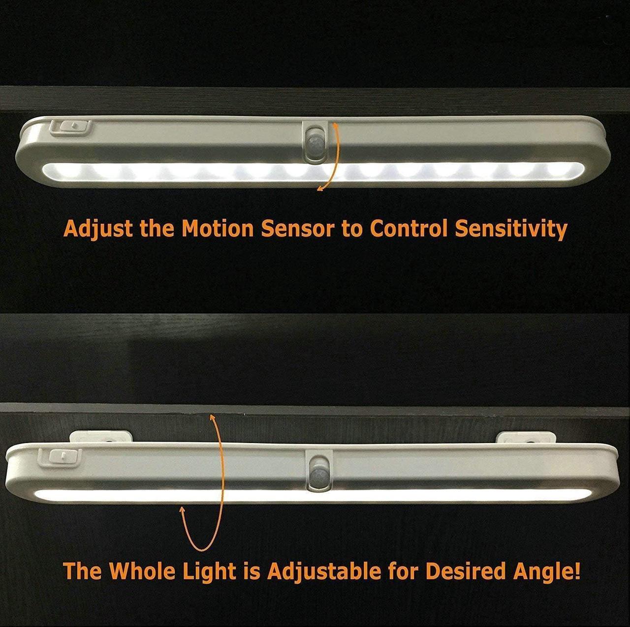 Alt view image 5 of 7 - LED Closet Light Super Bright 20 LED Under Cabinet Lighting Battery Powered/DC Input Wireless Motion Sensing Light, Motion & Light Sensor, Light Beam Adjustable, Black(2 Pack)