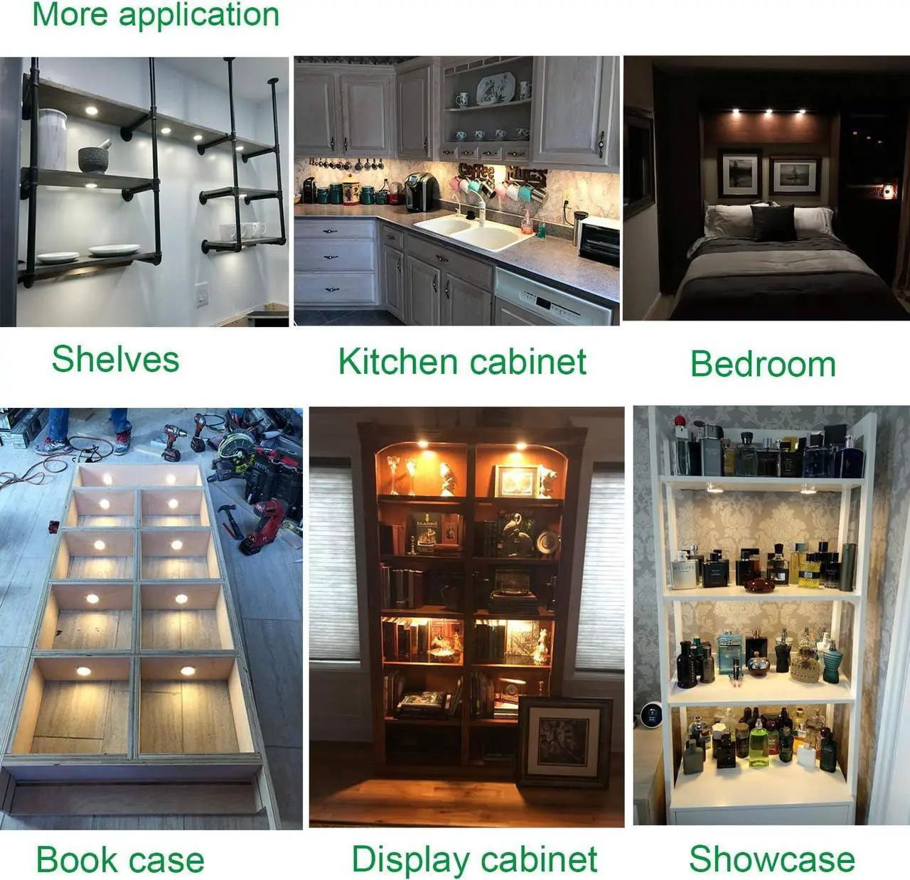 Alt view image 7 of 7 - Linkable Under Cabinet LED Lighting 12V Dimmable Puck Lights with Wireless RF Remote Control, Hardwired & Wall Plug in for Furniture Cupboard Lighting(10 Lights, Warm White)