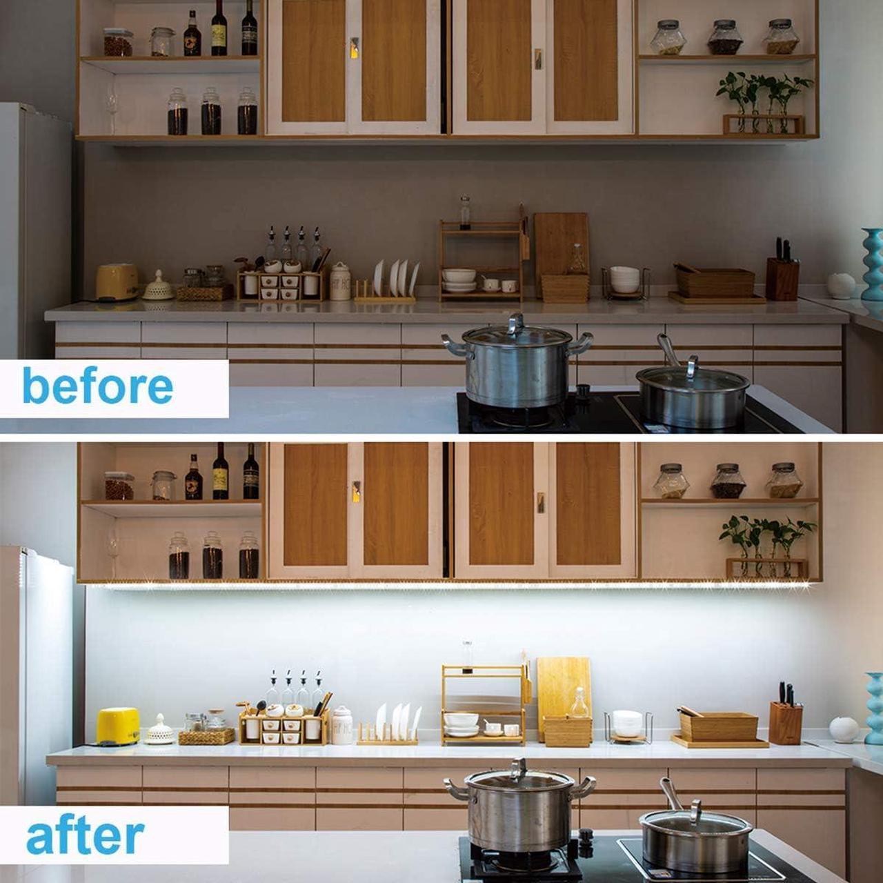 Alt view image 5 of 7 - Under Cabinet Lights Kitchen LED Lighting Kit 8 PCS 20inch LED Strip Light Bars with 24W Plug RF Remote Dimmable for Under Counter Cupboard Shelf Showcase Desk 6500K White 1900LM 13ft