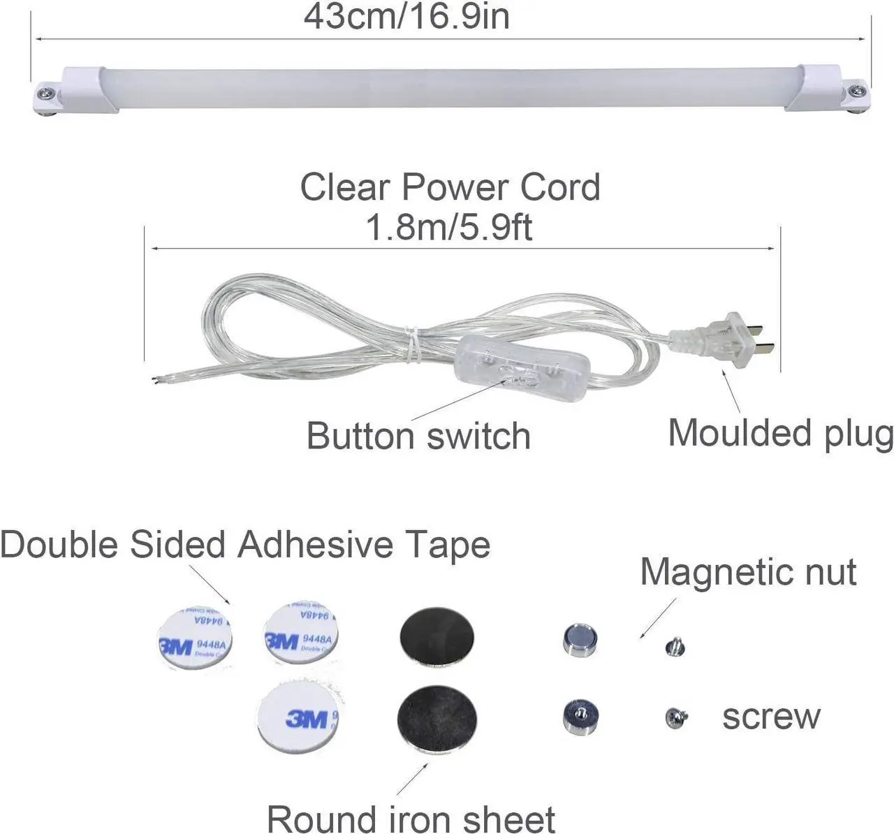 Alt view image 2 of 6 - 110V LED Under Cabinet Lighting 17inch LED Strip Light Bar with 6ft Power Cord Magnetic Installation Super Slim Counter Light Reading Desk Lamp for Kitchen/Work Table.(White 6000K)