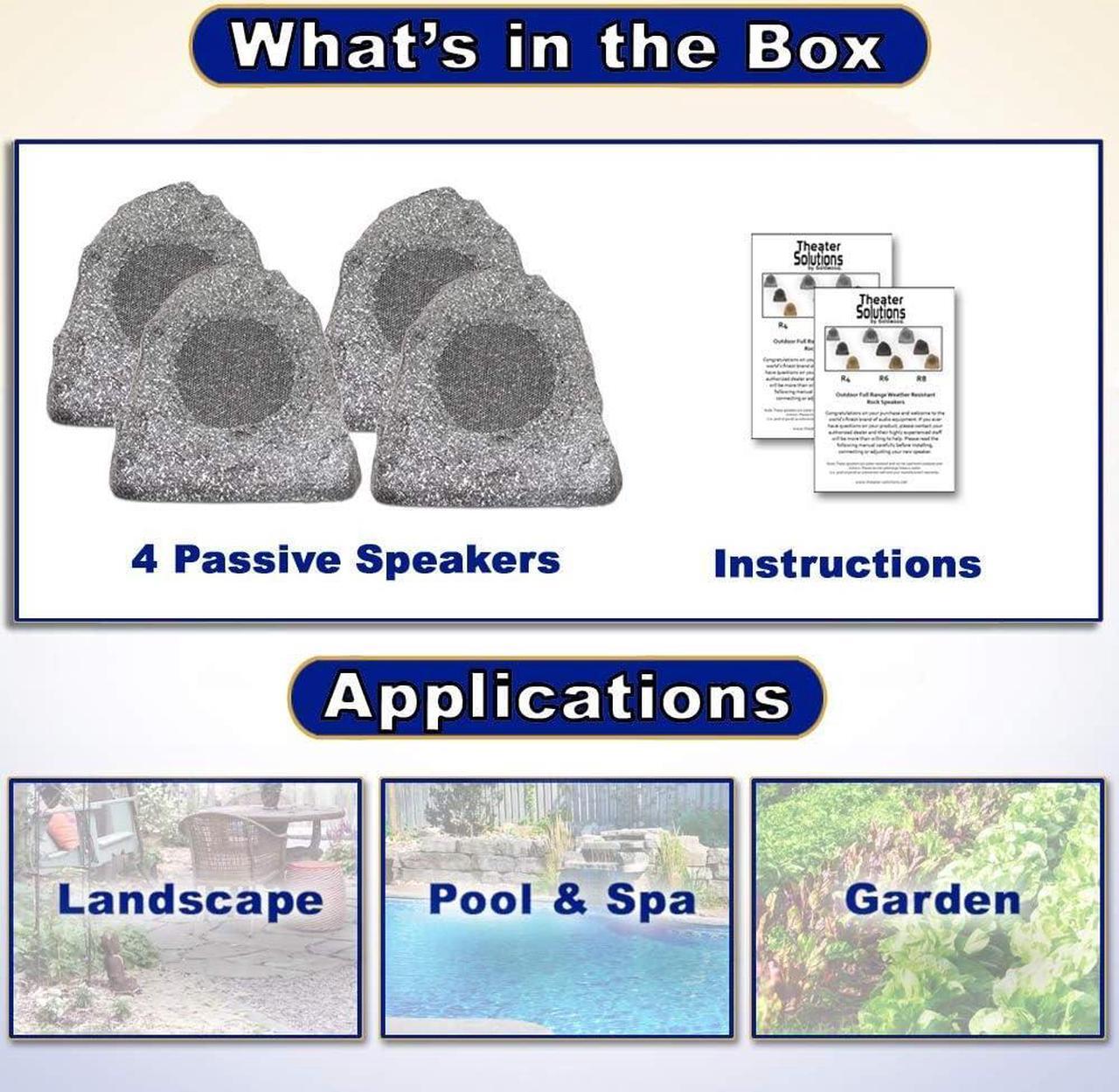 Alt view image 4 of 6 - Theater Solutions 4R4G New Wired Outdoor Garden Waterproof Granite Rock Patio Speakers (set of 4)