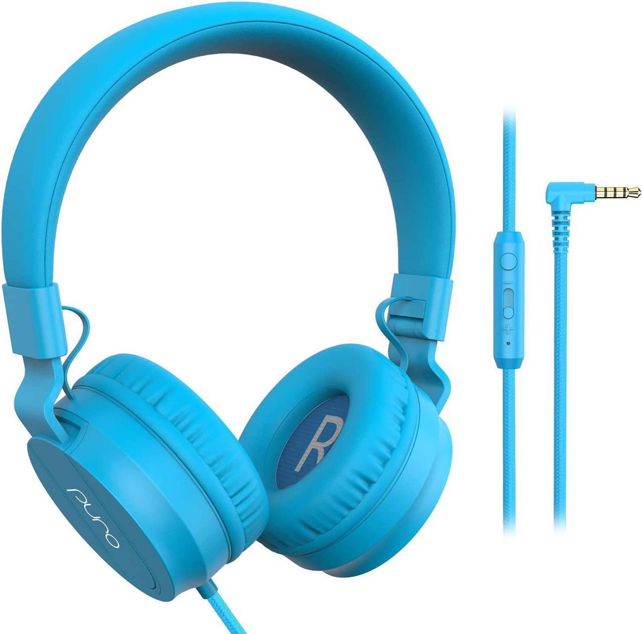 Puro Sound Labs PuroBasic Volume Limiting Wired Headphones for Kids, Foldable & Adjustable Headband w/Microphone, Compatible with Smartphones, Tablets and PCs (Blue)