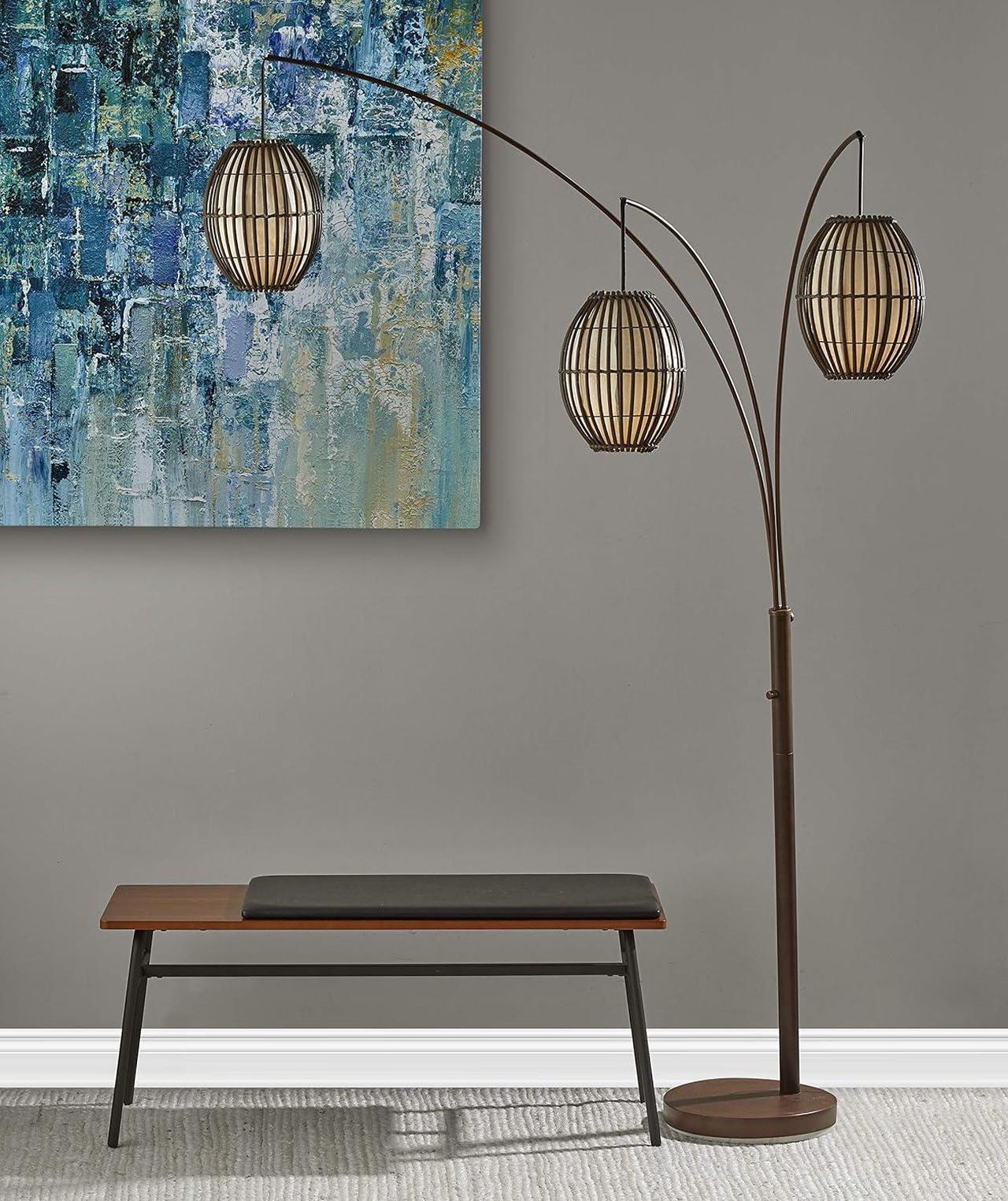 Alt view image 7 of 7 - Adesso 4026-26 Maui Arc Lamp, 82 in., 3x60W Incandescent,13 CFL, Antique Bronze, 1 Floor Lamp