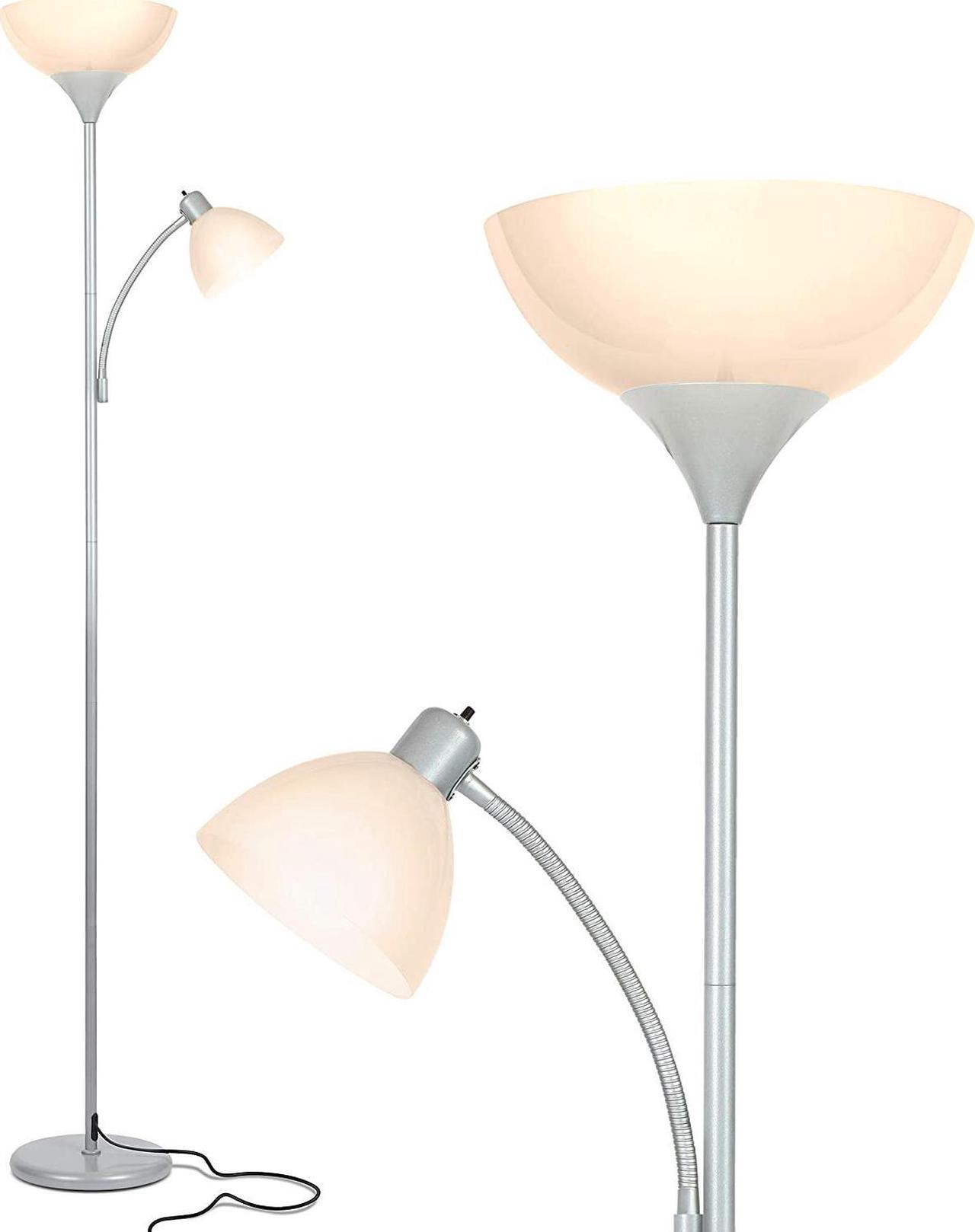 Main image of Brightech Sky Dome Plus LED Floor lamp, Torchiere Super Bright Floor Lamp with Reading Lamp for Living Rooms & Offices - Dimmable Tall Standing Lamp for Bedroom Reading - Silver