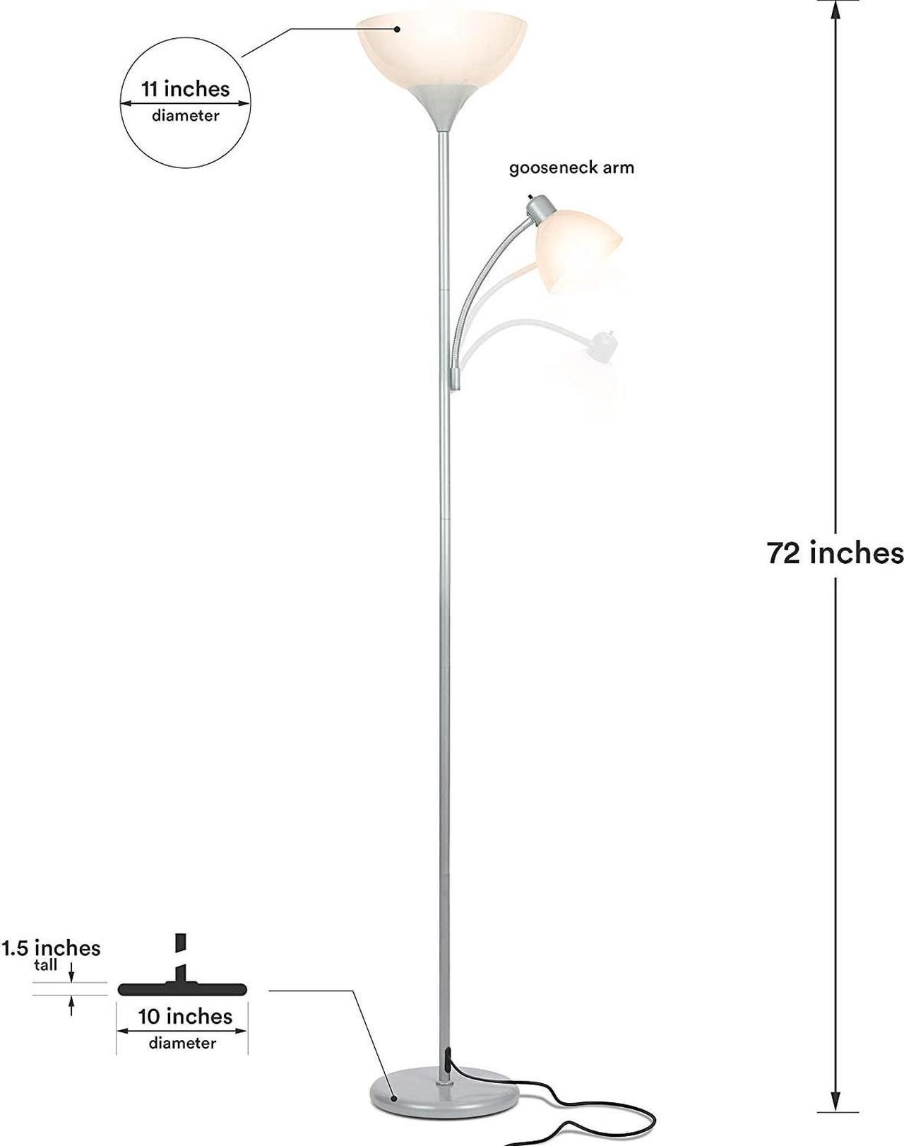 Alt view image 2 of 7 - Brightech Sky Dome Plus LED Floor lamp, Torchiere Super Bright Floor Lamp with Reading Lamp for Living Rooms & Offices - Dimmable Tall Standing Lamp for Bedroom Reading - Silver