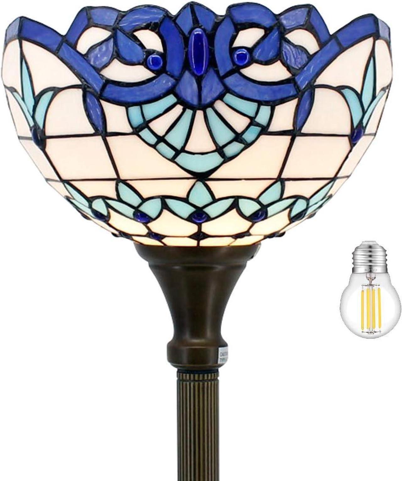 Main image of WERFACTORY Tiffany Floor Lamp Navy Blue Baroque Stained Glass Light 12X12X66 Inches Pole Torchiere Standing Corner Torch Uplight Decor Bedroom Living Room Home Office S003B Series