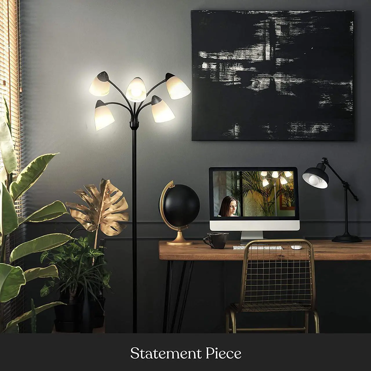 Alt view image 4 of 7 - Brightech Medusa LED Floor Lamp  Multi-Head Dimmable Floor Lamp for Living Rooms & Offices  Tall Lamp with Interchangeable Shades, Adjustable Standing Lamp for Bedroom Reading  Black