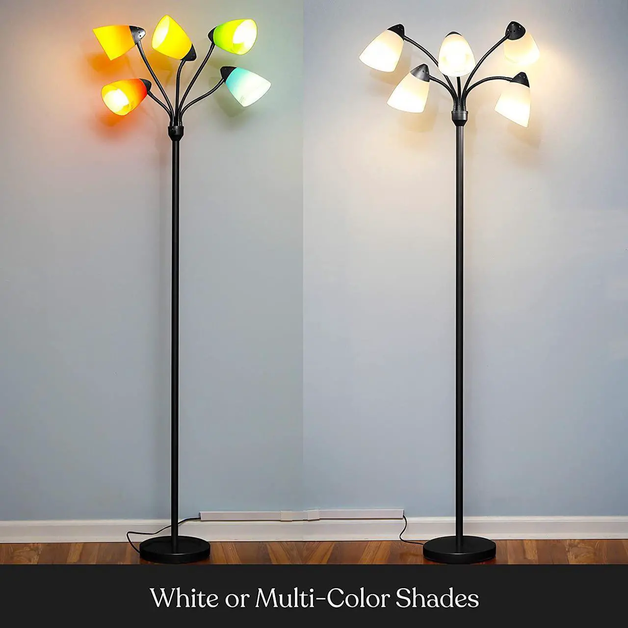 Alt view image 5 of 7 - Brightech Medusa LED Floor Lamp  Multi-Head Dimmable Floor Lamp for Living Rooms & Offices  Tall Lamp with Interchangeable Shades, Adjustable Standing Lamp for Bedroom Reading  Black
