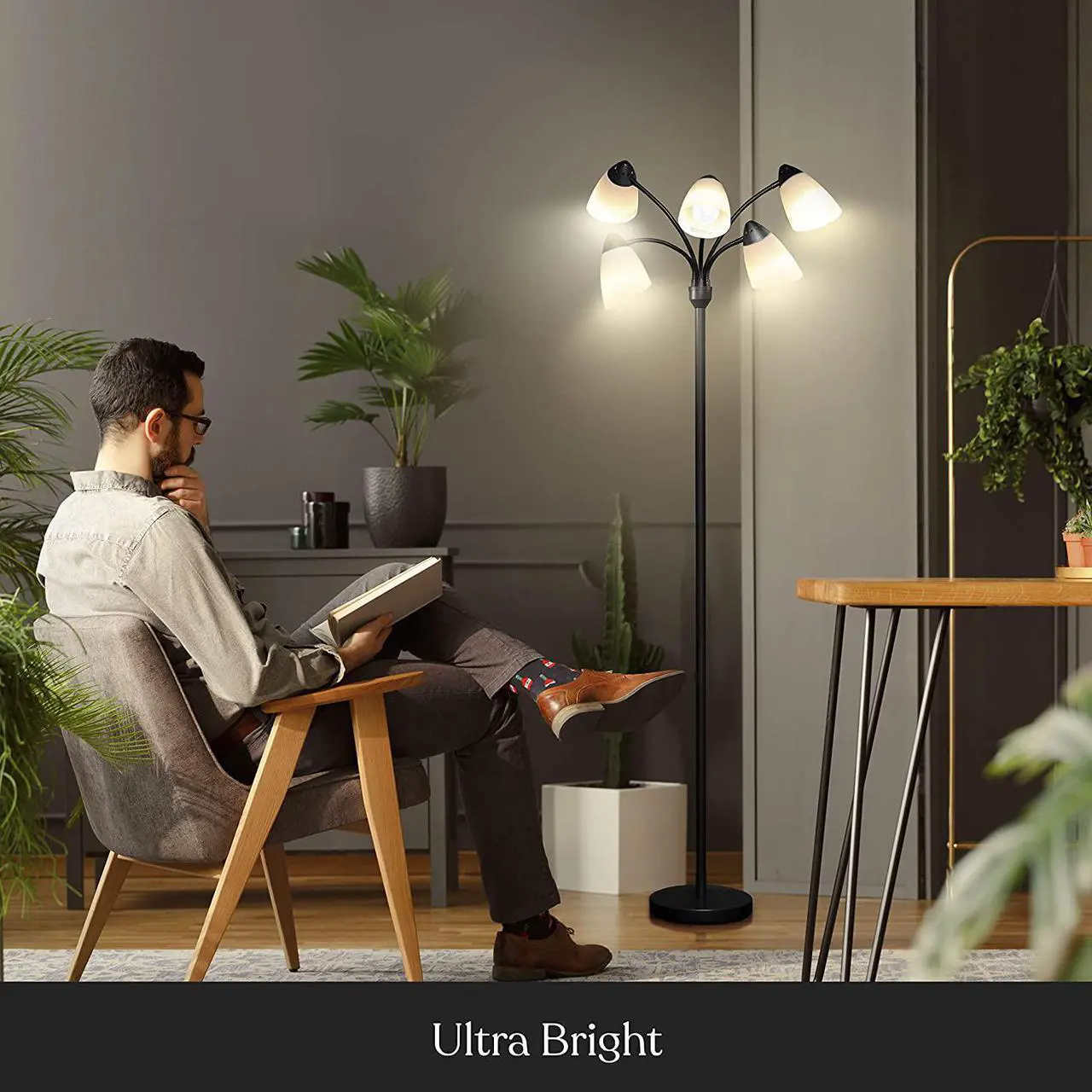 Alt view image 7 of 7 - Brightech Medusa LED Floor Lamp  Multi-Head Dimmable Floor Lamp for Living Rooms & Offices  Tall Lamp with Interchangeable Shades, Adjustable Standing Lamp for Bedroom Reading  Black