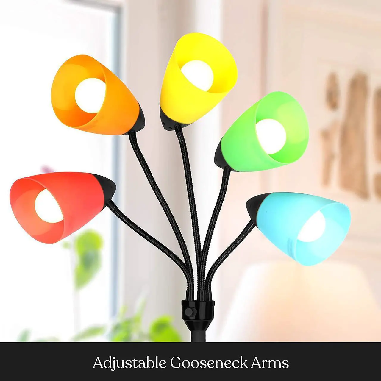 Alt view image 3 of 7 - Brightech Medusa LED Floor Lamp  Multi-Head Dimmable Floor Lamp for Living Rooms & Offices  Tall Lamp with Interchangeable Shades, Adjustable Standing Lamp for Bedroom Reading  Black