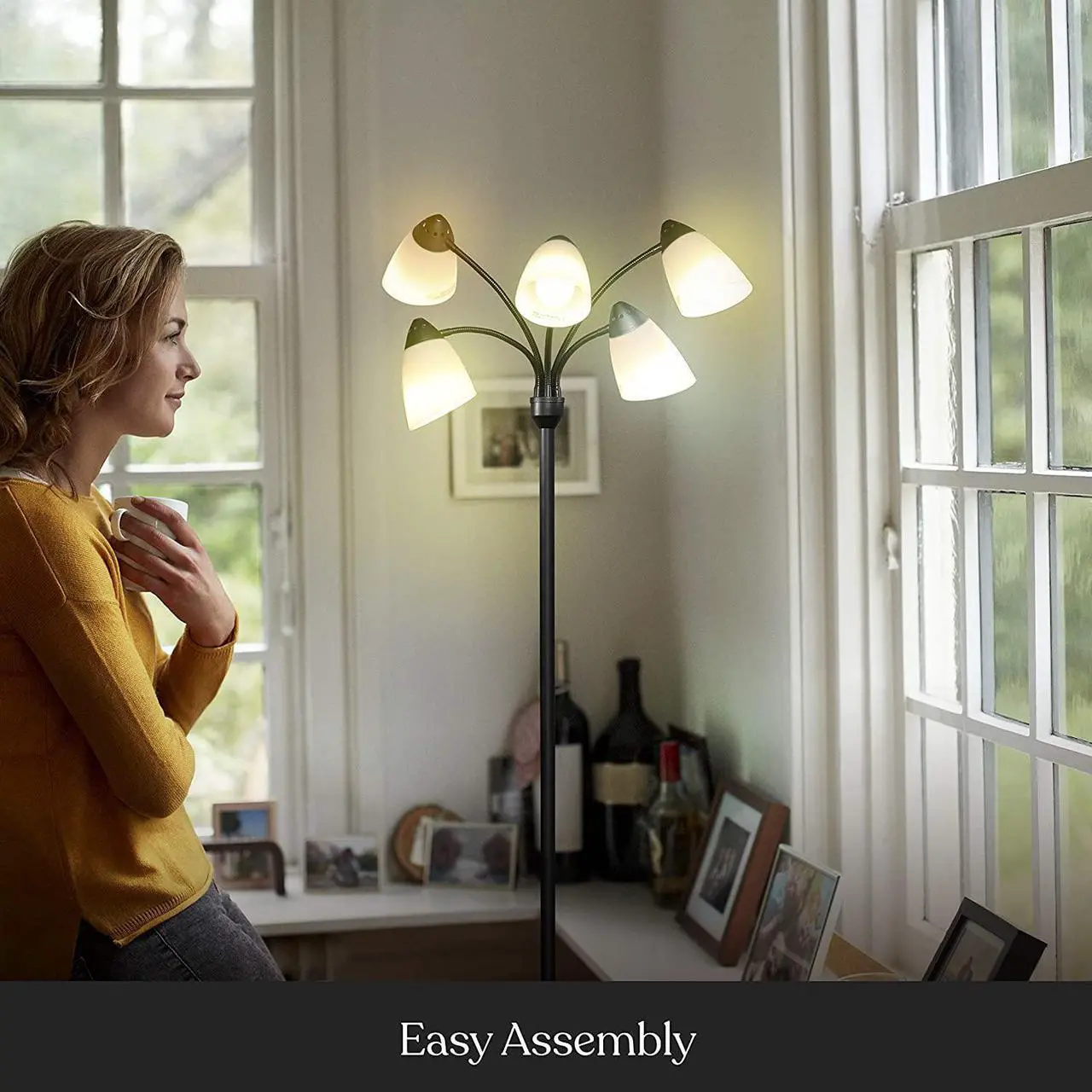 Alt view image 6 of 7 - Brightech Medusa LED Floor Lamp  Multi-Head Dimmable Floor Lamp for Living Rooms & Offices  Tall Lamp with Interchangeable Shades, Adjustable Standing Lamp for Bedroom Reading  Black