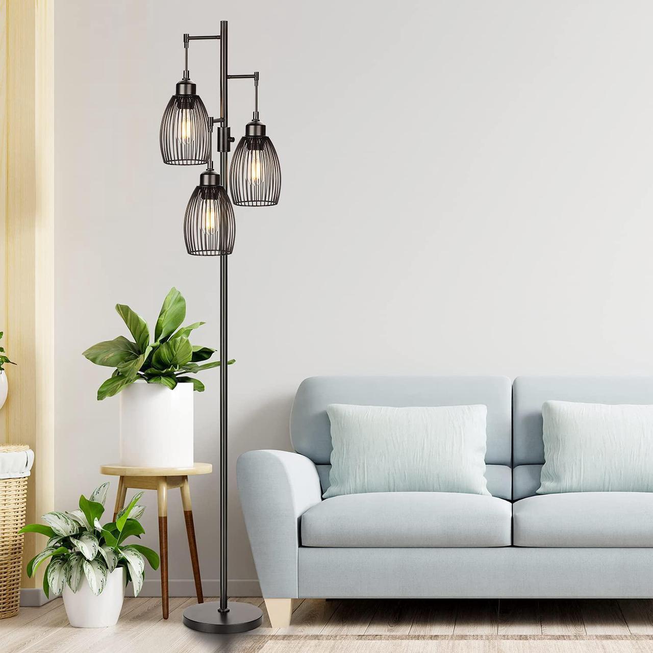 Alt view image 7 of 7 - 68 Dimmable Floor Lamp, 3 x 800LM LED Edison Bulbs Included, Industrial Floor Lamps for Living Room, Rustic Tall Lamps Standing Lamp for Bedrooms Living Room