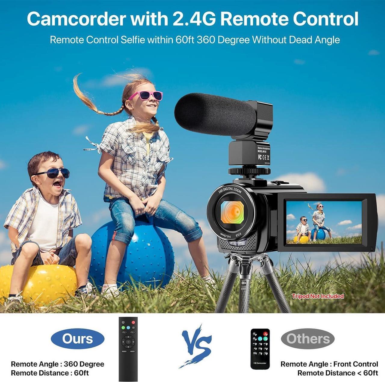 Alt view image 4 of 7 - Video Camera YouTube Vlogging Camera Recorder FHD 1080P 24.0MP 3.0 Inch 270 Degree Rotation Screen 16X Digital Zoom Camcorder with Microphone,Remote Control and 2 Batteries