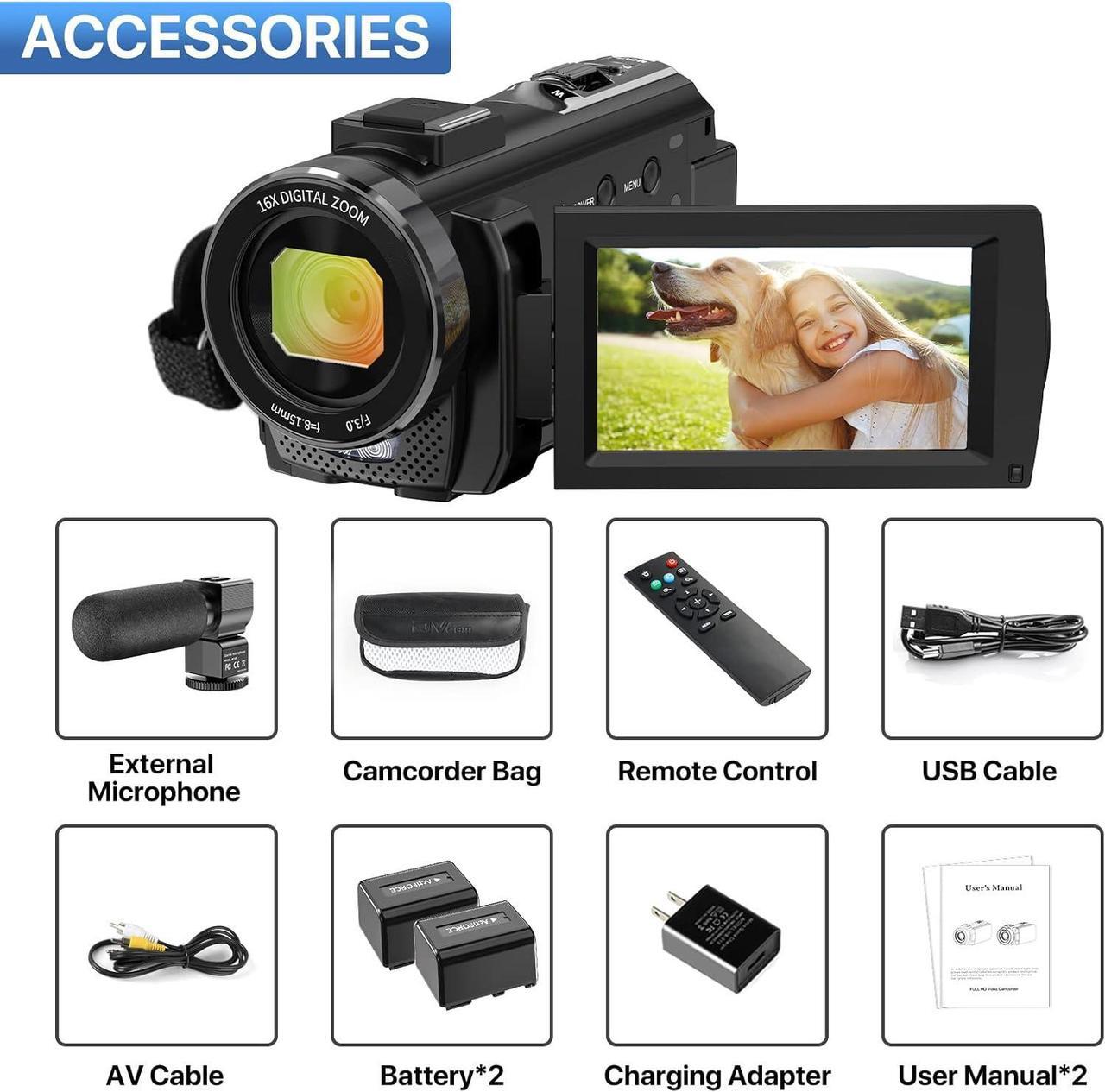 Alt view image 7 of 7 - Video Camera YouTube Vlogging Camera Recorder FHD 1080P 24.0MP 3.0 Inch 270 Degree Rotation Screen 16X Digital Zoom Camcorder with Microphone,Remote Control and 2 Batteries